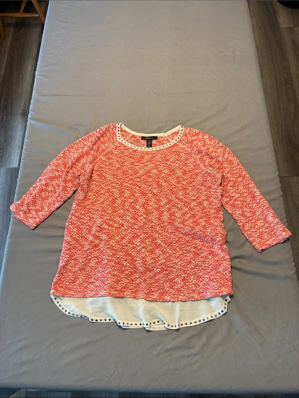 Style & Co. Coral-Pink Scoop Neck Knit Sweater with Cream Trim
